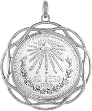 Load image into Gallery viewer, Sterling Silver Braided Edge Mexican 1 Peso Bezel Pendant 34mm Coins Prong Back
