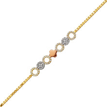 Load image into Gallery viewer, 14K Tricolor Gold 6mm Center, 1mm Ladies Bracelet High Polished Fancy Chain
