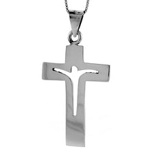 Load image into Gallery viewer, 925 Sterling Silver Flat Jesus Cut-Out Cross Pendant 1 7/8 Inch (47mm) Tall
