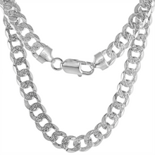 Load image into Gallery viewer, 925 Sterling Silver Pave Diamond Cut Beveled Flat Curb Cuban Link Chain 8mm 8-30
