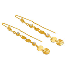 Load image into Gallery viewer, 14K Gold Dangle Threader Earrings Sparkling Accents Geometric Chain 8x69mm

