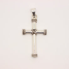 Load image into Gallery viewer, 925 Sterling Silver Thick Cylindrical Cross Pendant with Rope Textured Edges
