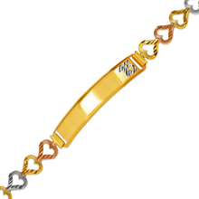 Load image into Gallery viewer, 14K Tri Color Gold 15 Anos Quinceanera Diamond Cut Faceted ID Bracelet 7.5mm/8mm
