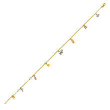 Load image into Gallery viewer, 14K Tricolor Gold Goodluck Charm Bracelet Anklet 2mm Link 10mm Charm 10" Chain
