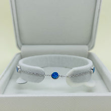 Load image into Gallery viewer, Sterling Silver Synthetic Opal Station Bracelet Round Links fits 6.5 -7.2 Inch
