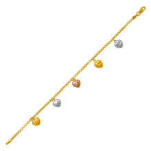 Load image into Gallery viewer, 14K Tri Color Gold Charm Bracelet Anklet 2.2mm Link 10mm Charm 7" 10" for Women

