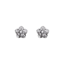 Load image into Gallery viewer, 14K Real White Gold Diamond Cut Flower Stud Earrings 8mm
