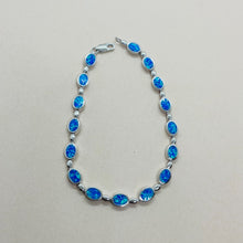 Load image into Gallery viewer, Sterling Silver Synthetic Opal Bracelet Oval Links 6mm Wide
