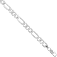 Load image into Gallery viewer, 925 Sterling Silver Pave Cut Beveled Figaro Link Chain Necklace 8mm 7" to 30"
