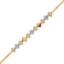 Load image into Gallery viewer, 14K Tricolor Gold 6mm Center, 1mm Ladies Bracelet High Polished Fancy Chain
