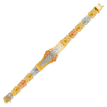 Load image into Gallery viewer, 14K Tri Color Gold Faceted Diamond Cut Bracelet 9mm 7" Chain 18mm Center 15 Anos
