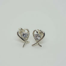 Load image into Gallery viewer, Sterling Silver Long Tail Heart Earring with CZ
