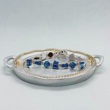 Load image into Gallery viewer, Sterling Silver Synthetic Opal Bracelet Round &amp; Trapezoid links Hand Inlay
