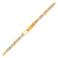 Load image into Gallery viewer, 14K Tri Color Gold Faceted Diamond Cut ID Bracelet 6mm Wide 8mm Center 7" Chain
