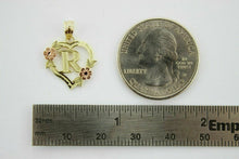 Load image into Gallery viewer, 10K Gold Heart Initial Pendant Letter Charm Flower Necklace Alphabet Diamond Cut
