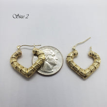 Load image into Gallery viewer, 10K Yellow Gold Door Knocker Heart Bamboo Hoop Earrings 2 Sizes
