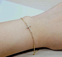 Load image into Gallery viewer, 14K Gold Rolo Chain with Diamonds Side Cross  Bracelet Anklet Necklace Handmade

