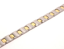 Load image into Gallery viewer, Tungsten Carbide 2-Tone Gunmetal and Yellow Bar Links Magnetic Therapy Bracelet
