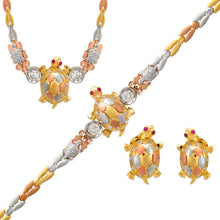 Load image into Gallery viewer, 14K Tricolor Gold Fancy Turtle Collection Set Pendant Bracelet Earrings
