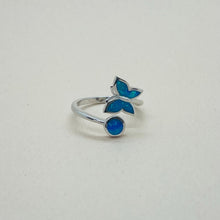 Load image into Gallery viewer, Sterling Silver Synthetic Opal Open Circling Butterfly Ring for Bypass Design
