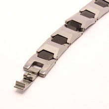 Load image into Gallery viewer, Tungsten Carbide 2-Tone Black Faceted Cushion Links Magnetic Therapy Bracelet
