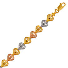 Load image into Gallery viewer, 14K Tri Color Gold Faceted Diamond Cut Bracelet 7 mm 7" Chain Brazalete tricolor
