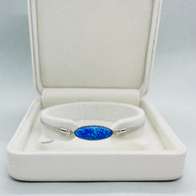 Load image into Gallery viewer, Sterling Silver Synthetic Opal Long Oval Bolo Bracelet for Women Sliding Clasp

