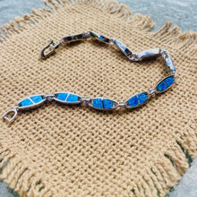 Load image into Gallery viewer, Sterling Silver Synthetic Opal Bracelet with Oval Links Hand Inlay
