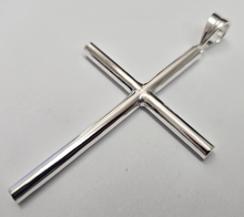 Load image into Gallery viewer, 925 Sterling Silver Plain 5mm Tubular Cross Pendant 3 Inch Tall (75mm)
