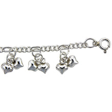 Load image into Gallery viewer, 925 Sterling Silver Figaro Link Anklet with Double Hearts, Fits 9" to 10" Ankles
