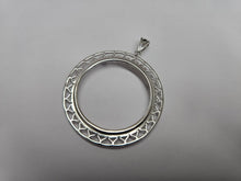Load image into Gallery viewer, 925 Sterling Silver Mexican 1 Peso Coin Bezel Filigree Edge 34mm Prong Back
