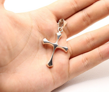 Load image into Gallery viewer, 925 Sterling Silver Skinny Beveled Edge Rhombus Shape Cross Pendant 38mm
