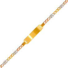 Load image into Gallery viewer, 14K Tri Color Gold Kids Star Square ID Bracelet 6mm/4mm 6" Engraving Available
