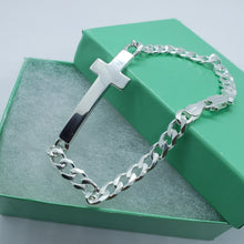 Load image into Gallery viewer, Sterling Silver Large Sideways Cross Bracelet Curb Link Chain Italy, 7" and 8"
