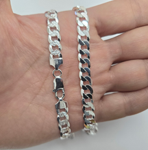 Load image into Gallery viewer, 925 Sterling Silver Pave Diamond Cut Beveled Flat Curb Cuban Link Chain 8mm 8-30
