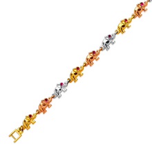 Load image into Gallery viewer, 14K Tricolor Gold Fancy Elephant High Polished Bracelet 6mm Wide 8.3g H-Clasp
