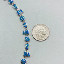 Load image into Gallery viewer, Sterling Silver Synthetic Opal Bracelet Round &amp; Trapezoid links Hand Inlay
