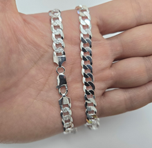Load image into Gallery viewer, 925 Sterling Silver Pave Diamond Cut Beveled Flat Curb Cuban Link Chain 8mm 8-30
