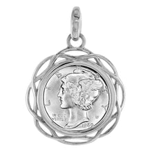 Load image into Gallery viewer, 925 Sterling Silver Braided Edge 10 Cent Dime Coin Bezel 18mm Prong Back
