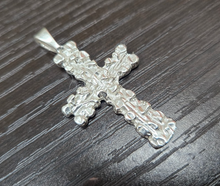 Load image into Gallery viewer, 925 Sterling Silver Wide Flat Nugget Cross Pendant 1 3/8 Inch Tall (35mm)
