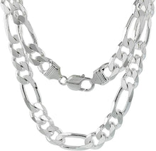 Load image into Gallery viewer, 925 Sterling Silver Heavy Thick Figaro Chain Beveled Edge Bracelet Necklace 11mm
