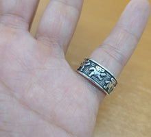 Load image into Gallery viewer, 925 Sterling Silver Dancing Bears Ring for Women and Men 5/16 Thick Size 6 - 10
