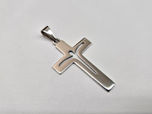 Load image into Gallery viewer, 925 Sterling Silver Flat Jesus Cut-Out Cross Pendant 1 7/8 Inch (47mm) Tall
