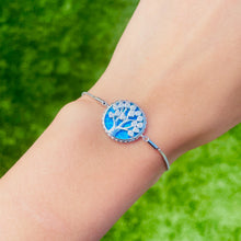 Load image into Gallery viewer, Sterling Silver Synthetic Opal Family Tree Bolo Bracelet for Women Sliding Clasp
