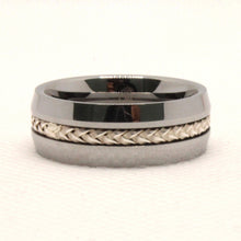 Load image into Gallery viewer, Tungsten Carbide Sterling Silver Rope Inlay Beveled Edges Wedding Band Ring 8mm
