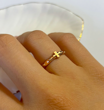 Load image into Gallery viewer, 14K Solid Gold Handmade Cross and Dots Ring Band
