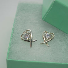 Load image into Gallery viewer, Sterling Silver Long Tail Heart Earring with CZ

