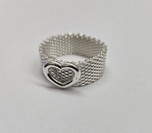 Load image into Gallery viewer, Sterling Silver Heavy Mesh Ring 10mm Wedding Band with 8mm Wide Heart Size 5-11
