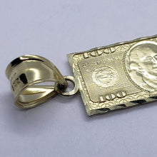 Load image into Gallery viewer, 10k Yellow Gold Diamond Cut $100 Hundred Bill Dollars Pendant Charm 3 Sizes
