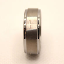 Load image into Gallery viewer, Tungsten Carbide Etched Cross Satin Finish Recessed Edges Wedding Band Ring 8mm

